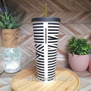 🤍🖤 STARBUCKS Black White ZEBRA STRIPE VENTI Cold Cup Tumbler Rare